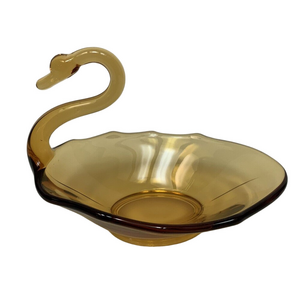 Vintage Viking Glass Amber Swan Candy Dish‎ Rippled Edges MCM 5”Tall
